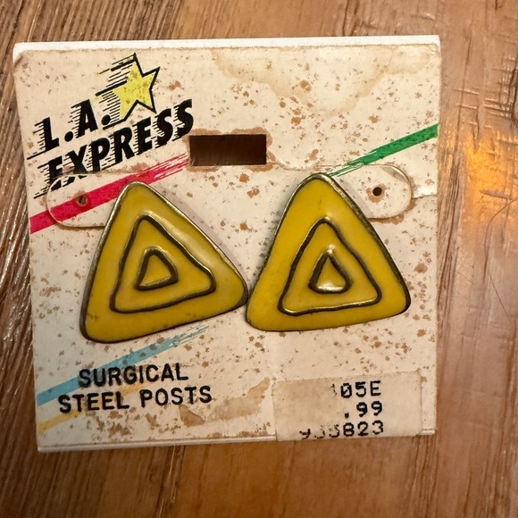 Vintage Classic 80s LA Express Yellow & Turq Triangle Earrings 2 pair 💛😎 - Picture 2 of 4